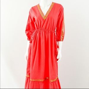 La Plage orange and gold midi cotton dress